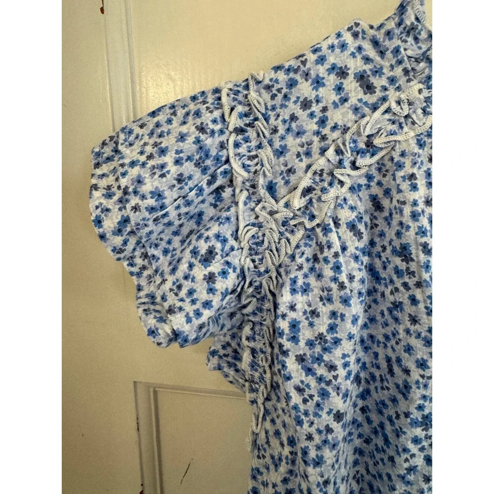 NWT Gap Ruffle‎ Zen Light Blue Floral Top size xxl